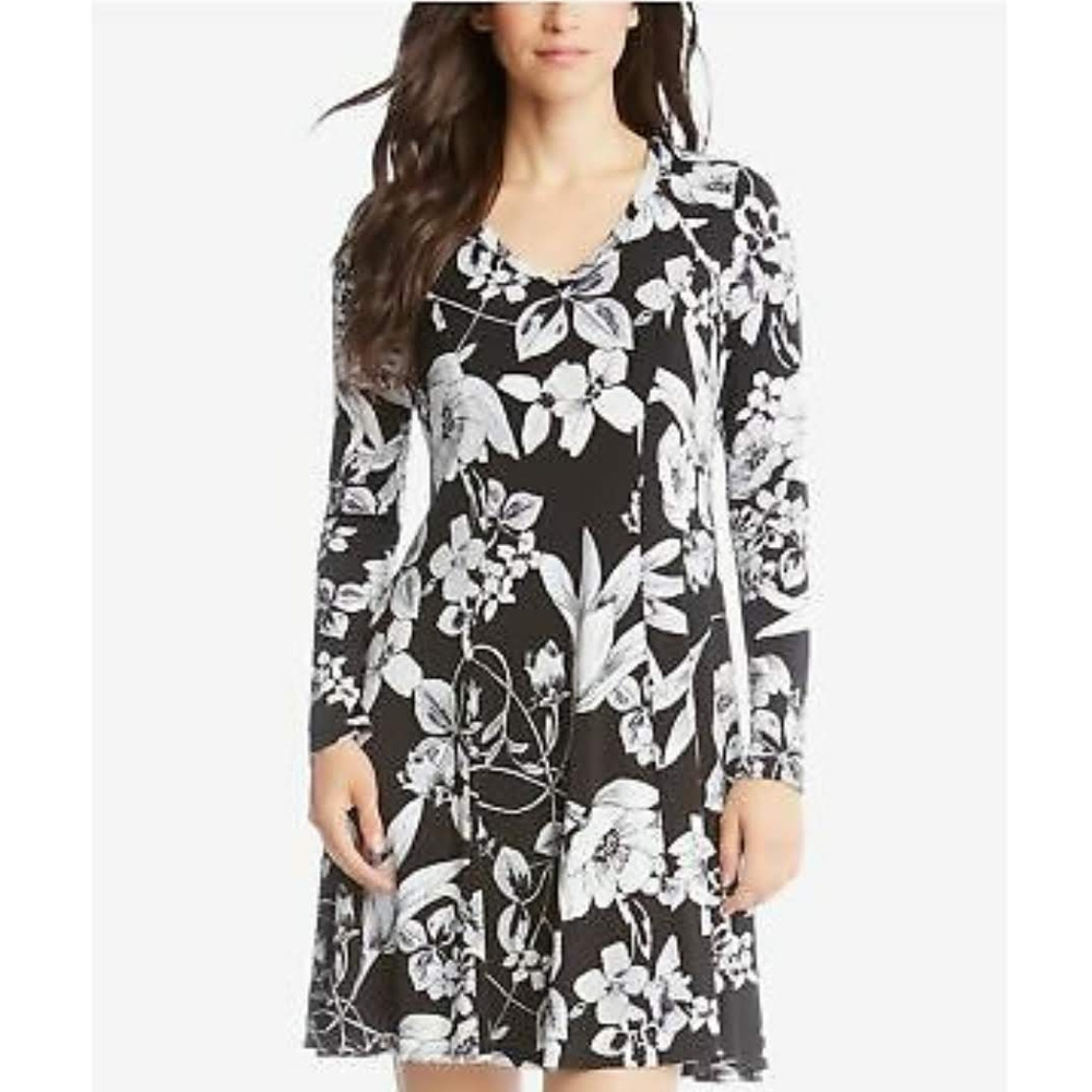 KAREN KANE Black Floral Print Long Sleeve Dress